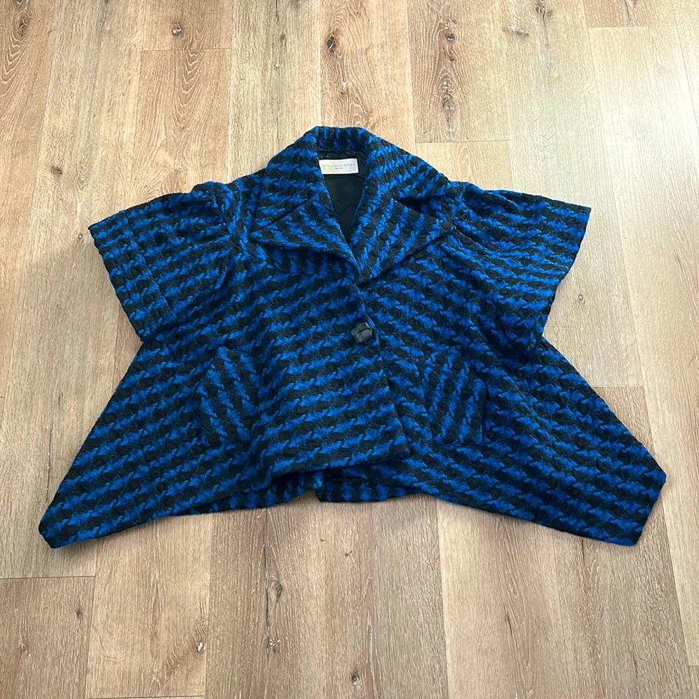 Stella McCartney black & blue houndstooth swing coat, size 40